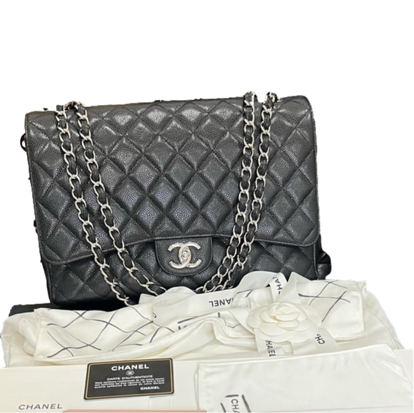 CHANEL Handbags - 🔥Authentic Chanel Classic Flap Maxi in Black Caviar Leather and Silver Hardware